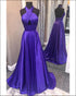 Simple Purple Prom Dresses 2020 Halter New Elastic Satin Long Prom Party Gowns with Slit